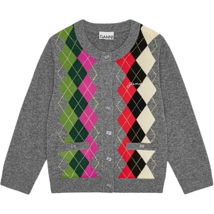 Кардиган с узором аргайл GANNI, Paloma Dove Gray Mixed Color
Кардиган с узором аргайл GANNI, Paloma Dove Gray Mixed Color