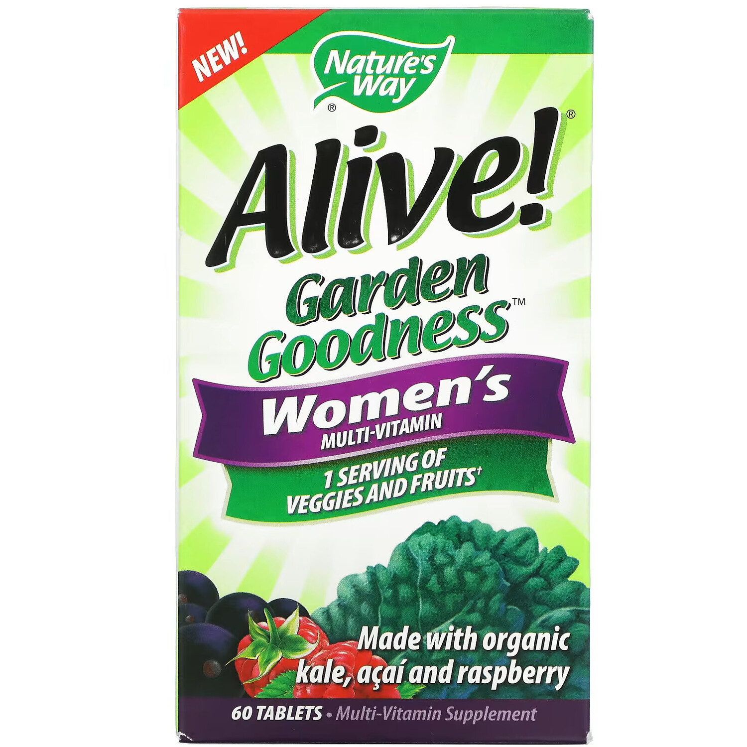 Мультивитамин Nature's Way Alive! Garden Goodness для женщин, 60 таблеток
Мультивитамин Nature's Way Alive! Garden Goodness для женщин, 60 таблеток