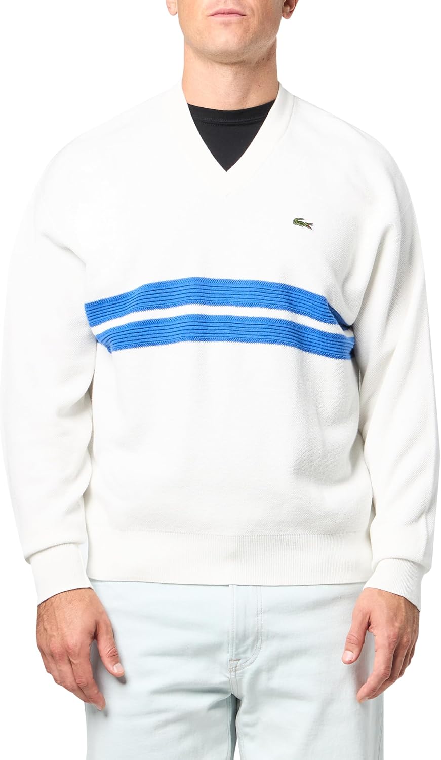 Мужской свитер Lacoste с длинным рукавом, свободного кроя, V-образным вырезом и полосками, Flour/Ladigue
Мужской свитер Lacoste с длинным рукавом, свободного кроя, V-образным вырезом и полосками, Flour/Ladigue
