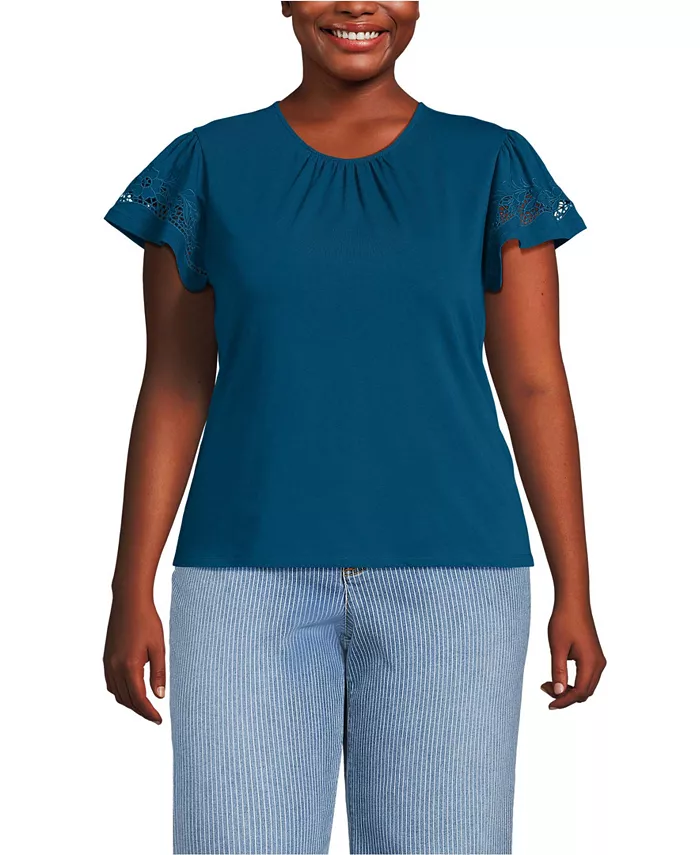 Женский легкий трикотажный топ больших размеров с круглым вырезом и оборками на рукавах, струящийся Lands' End, синий
Женский легкий трикотажный топ больших размеров с круглым вырезом и оборками на рукавах, струящийся Lands' End, синий