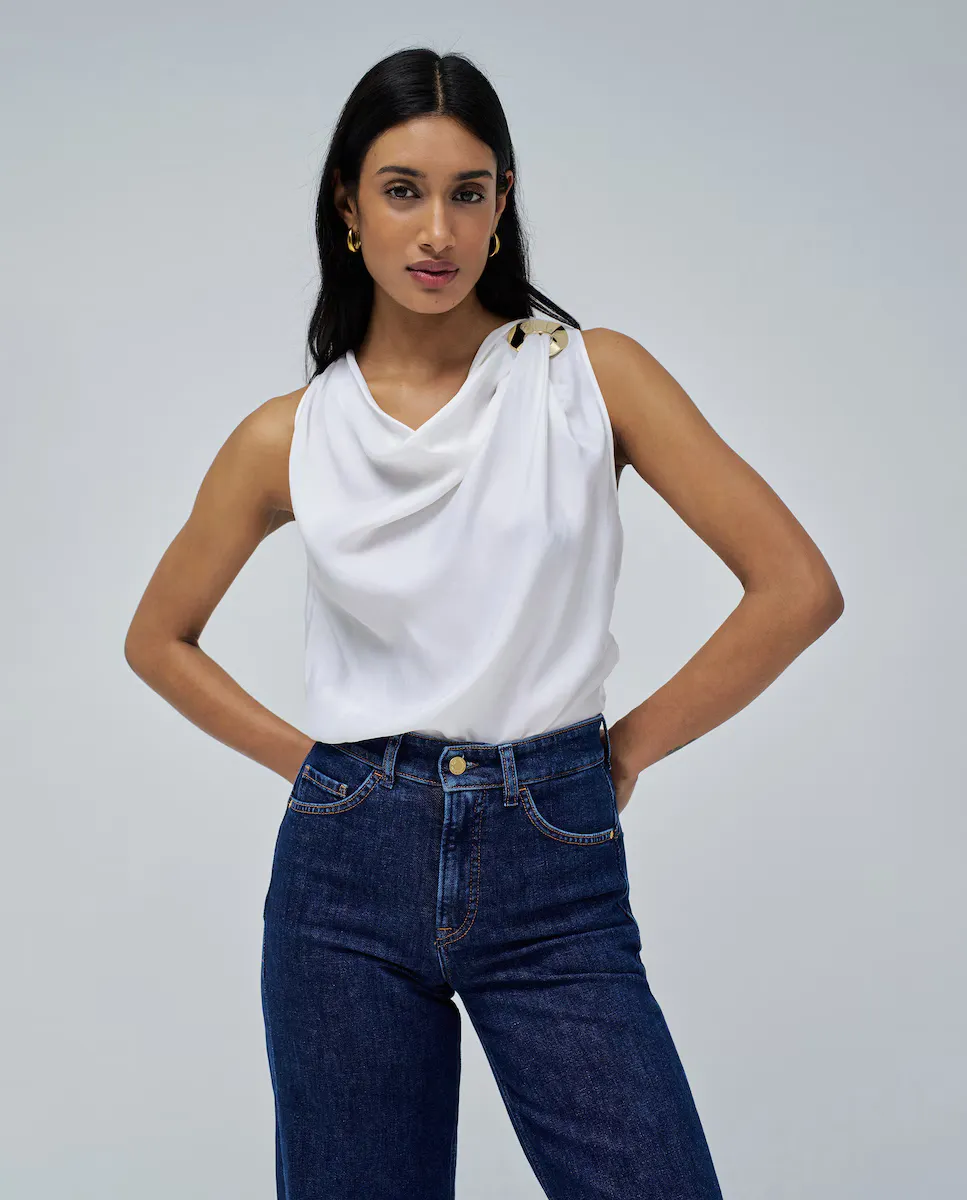 Женский топ с драпировкой и металлическими деталями Salsa Jeans, белый
Женский топ с драпировкой и металлическими деталями Salsa Jeans, белый