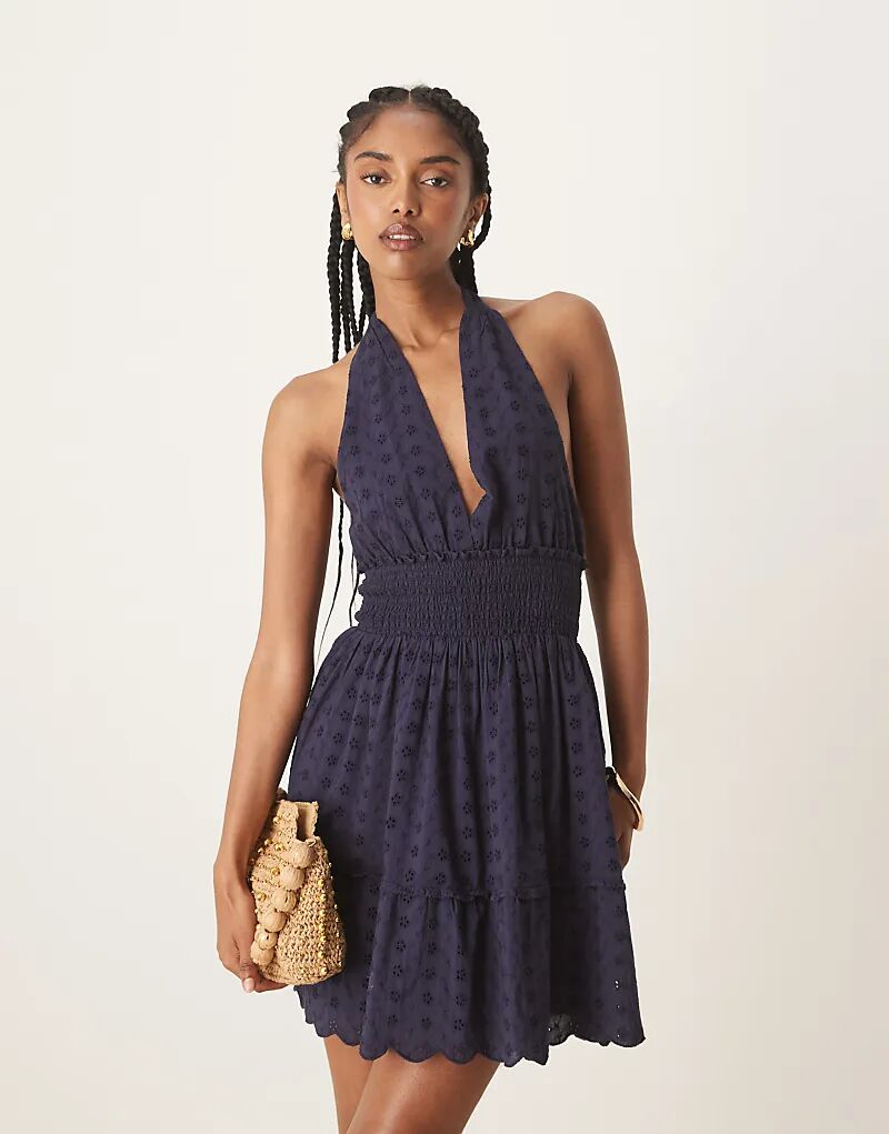 Темно-синее пляжное платье мини с вырезом халтер и бретельками Iisla & Bird