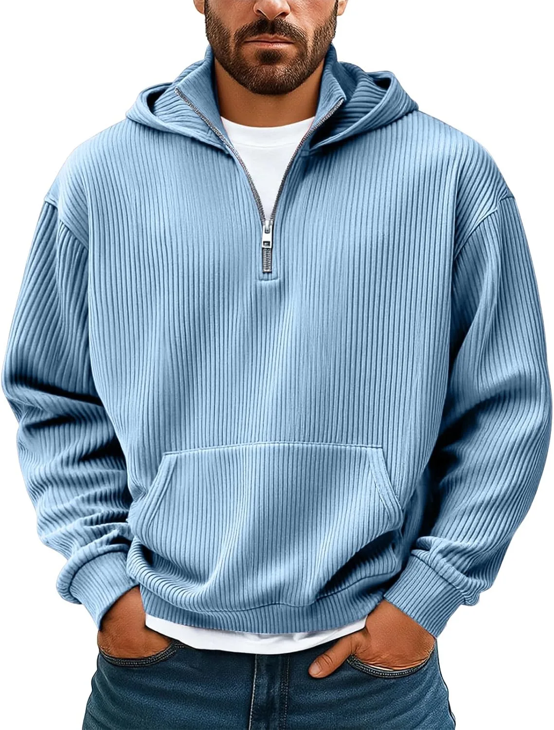 Мужская вельветовая толстовка с капюшоном и карманом
Мужская вельветовая толстовка с капюшоном и карманом