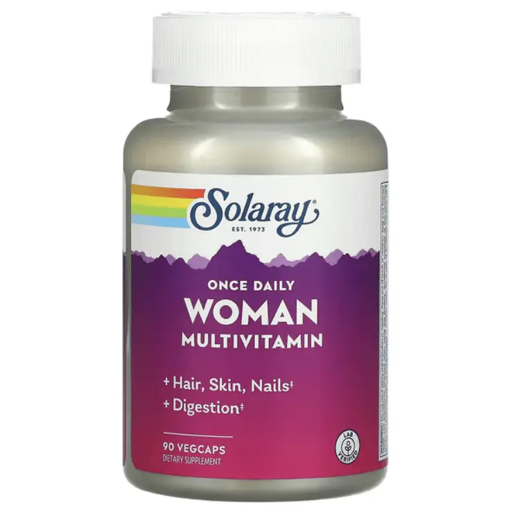 Мультивитамины для женщин Woman Multivitamin, Once Daily, 90 растительных капсул, Solaray
Мультивитамины для женщин Woman Multivitamin, Once Daily, 90 растительных капсул, Solaray