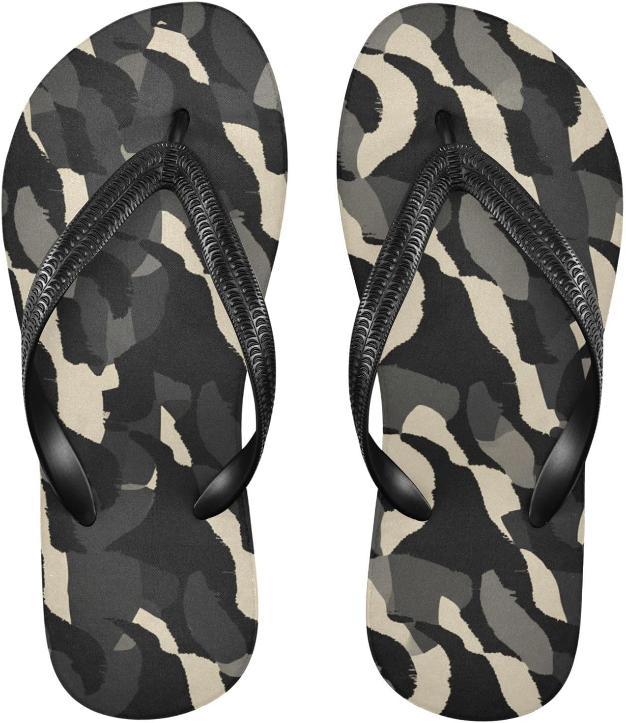 Женские и мужские пляжные шлепанцы с текстурой черного и бежевого цветов для лета и душа
Женские и мужские пляжные шлепанцы с текстурой черного и бежевого цветов для лета и душа