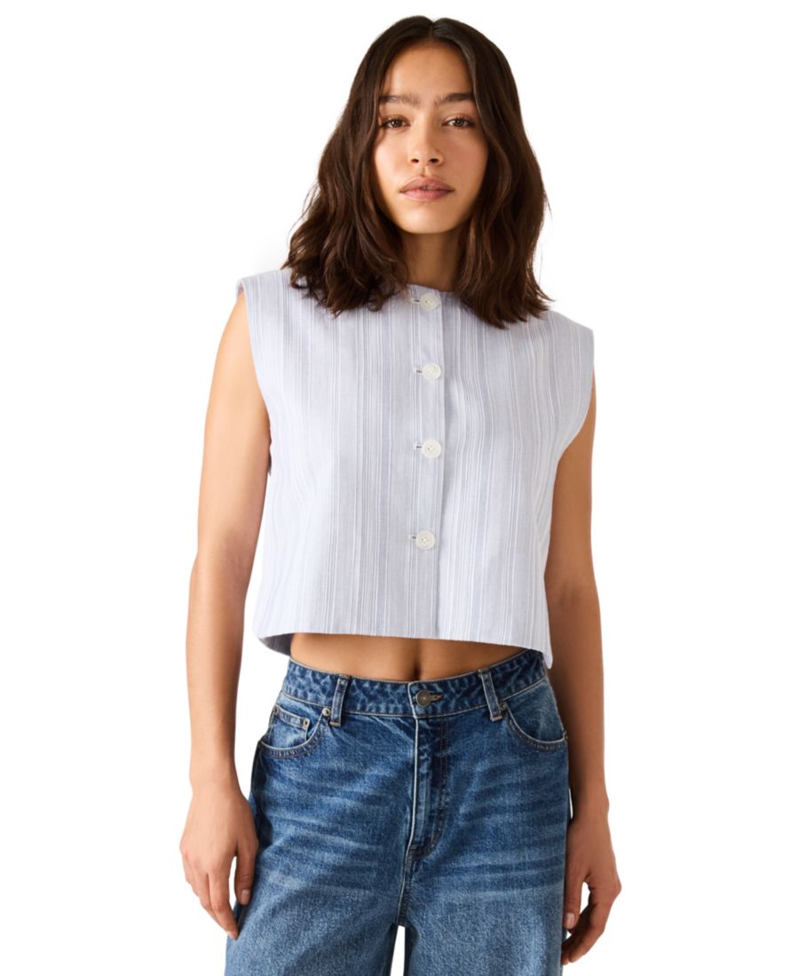 Женская блузка без рукавов Alessa на пуговицах спереди Steve Madden, Blue/White
Женская блузка без рукавов Alessa на пуговицах спереди Steve Madden, Blue/White