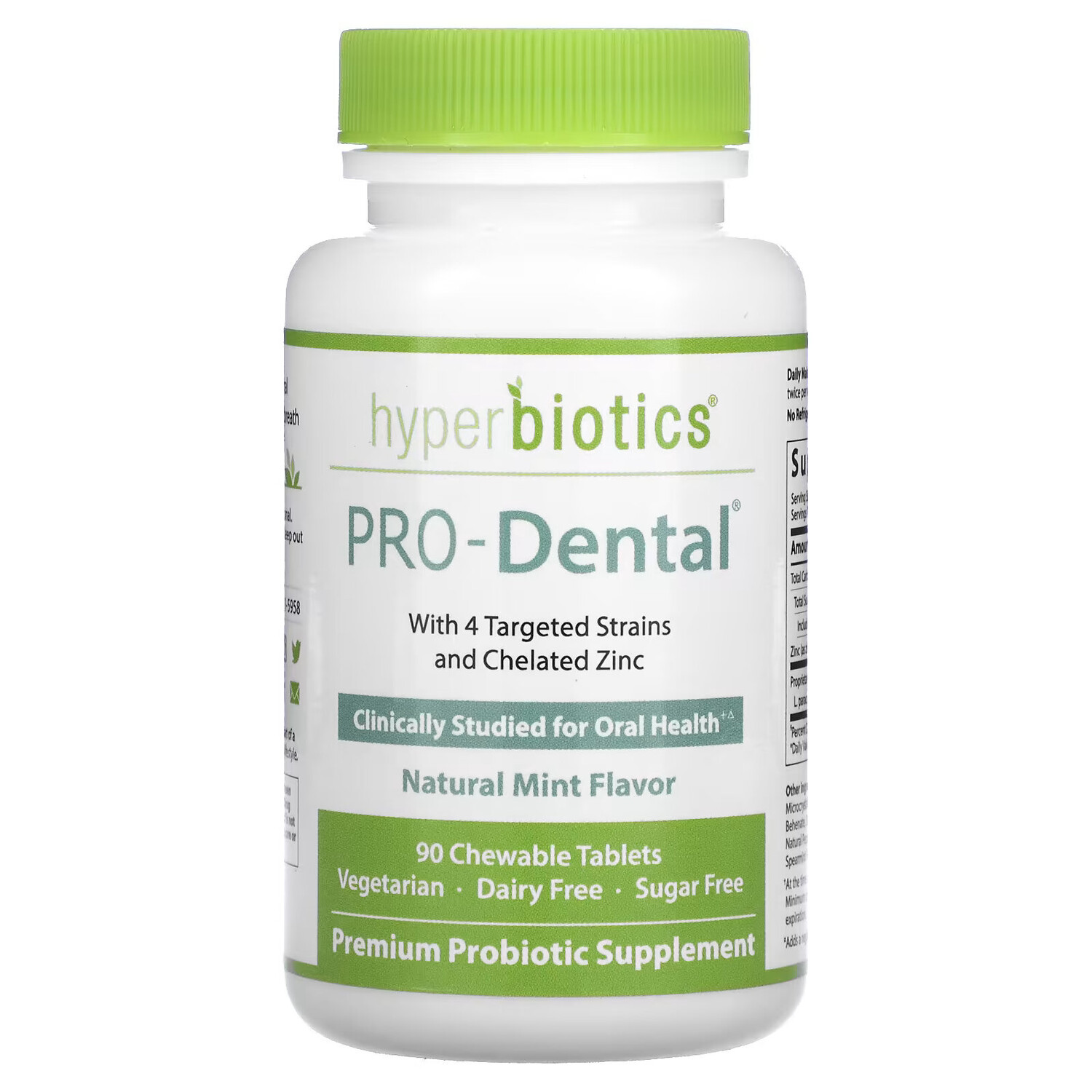 Hyperbiotics, PRO-Dental, Добавка для здоровья полости рта, с натуральным мятным вкусом, 90 жевательных таблеток
Hyperbiotics, PRO-Dental, Добавка для здоровья полости рта, с натуральным мятным вкусом, 90 жевательных таблеток