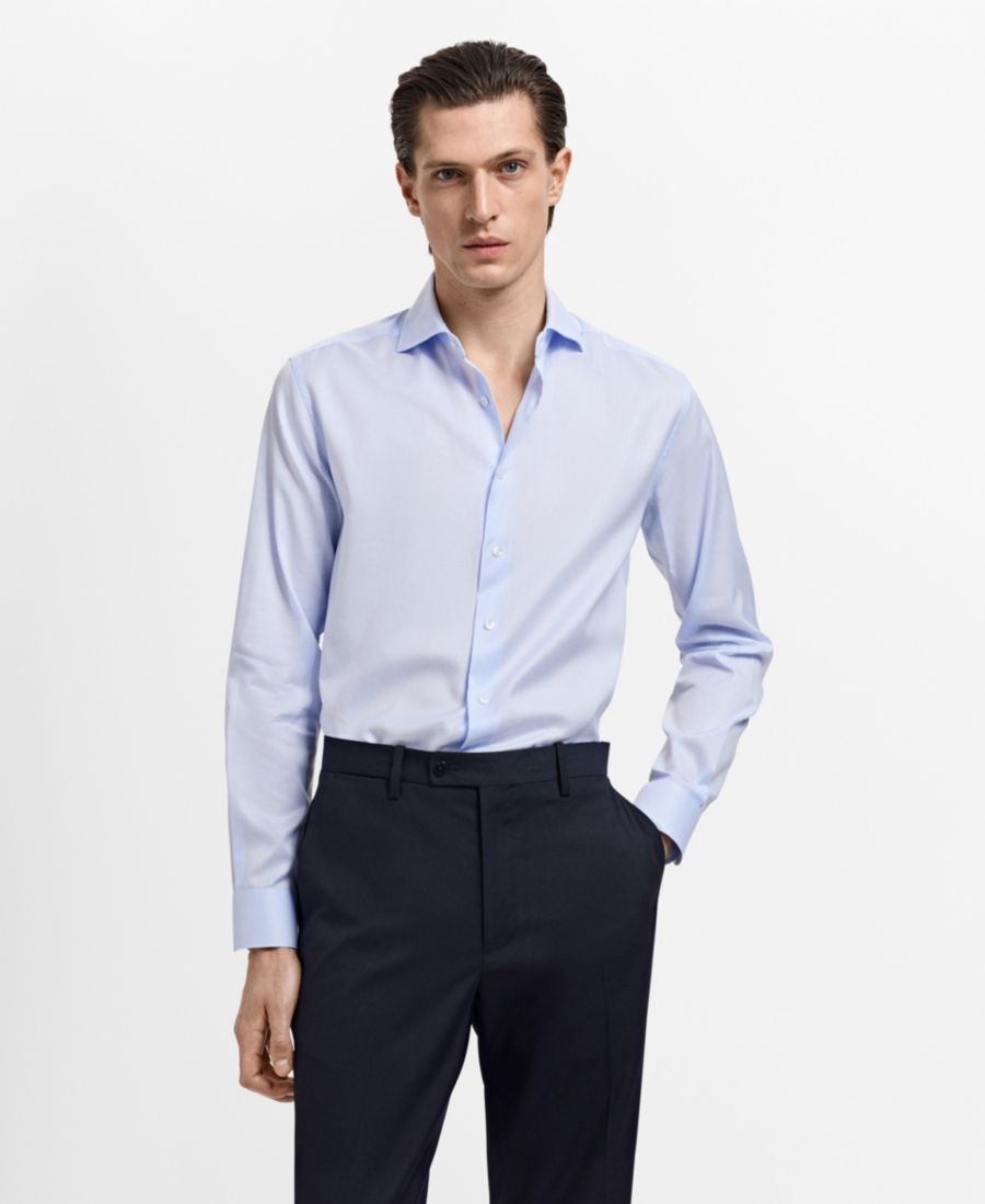 Мужская приталенная рубашка из саржи с микропринтом MANGO, Sky Blue
Мужская приталенная рубашка из саржи с микропринтом MANGO, Sky Blue