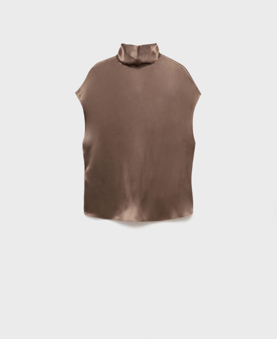 Женская шелковая атласная блузка с высоким воротником MANGO, Medium Brown
Женская шелковая атласная блузка с высоким воротником MANGO, Medium Brown