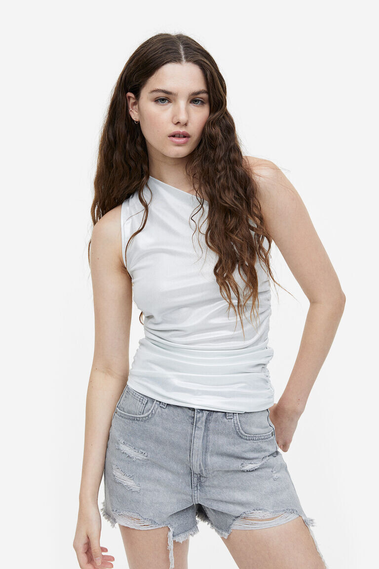 Топ на одно плечо со сборками H&M, серебряный
Топ на одно плечо со сборками H&M, серебряный
