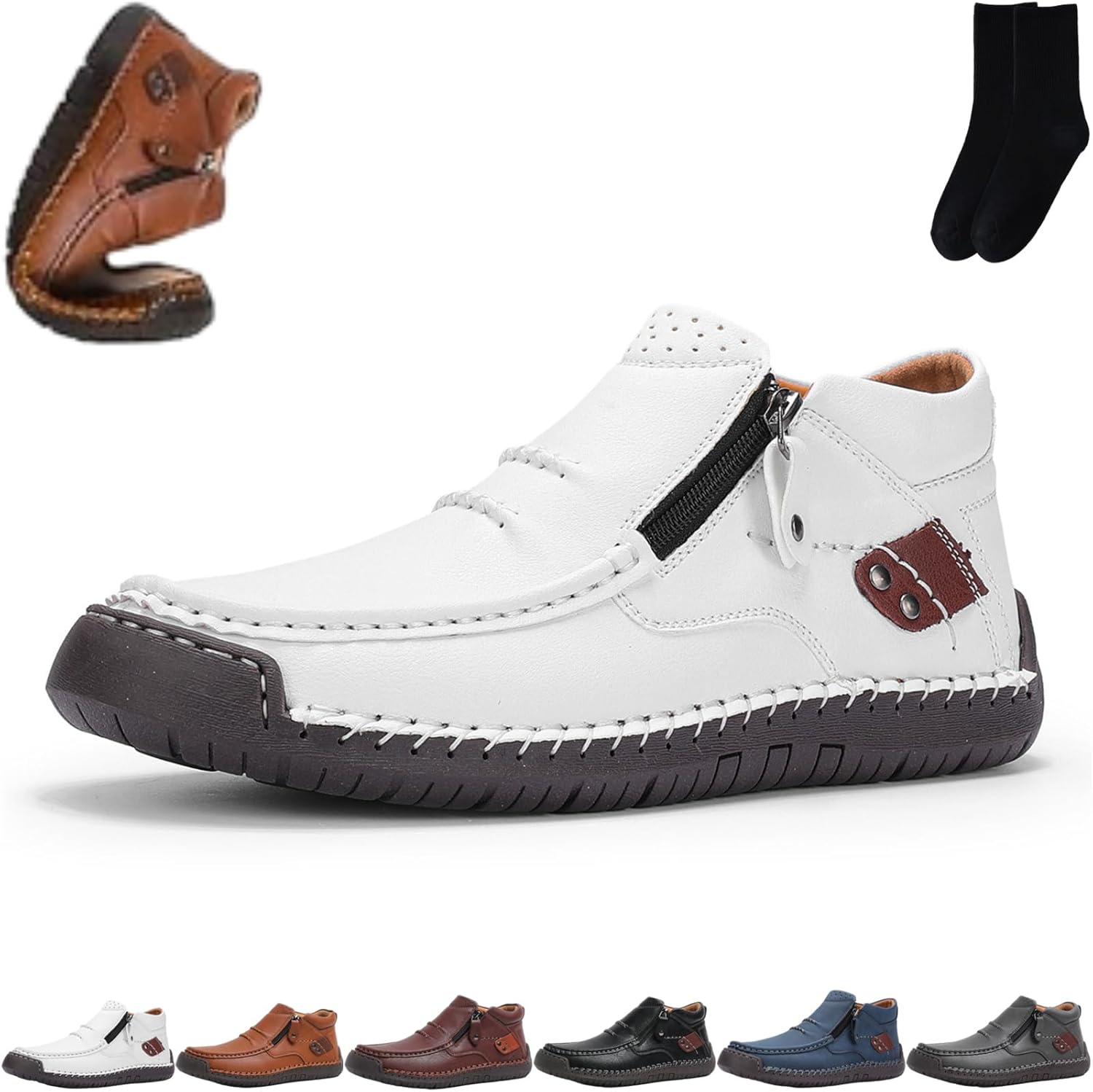 Мужские ручной работы премиальные кожаные слипоны для вождения с боковой молнией, мужские удобные кожаные ботинки ручной работы, уличная повседневная водонепроницаемая легкая обувь на плоской подошве Xylawave, белый
Мужские ручной работы премиальные кожаные слипоны для вождения с боковой молнией, мужские удобные кожаные ботинки ручной работы, уличная повседневная водонепроницаемая легкая обувь на плоской подошве Xylawave, белый