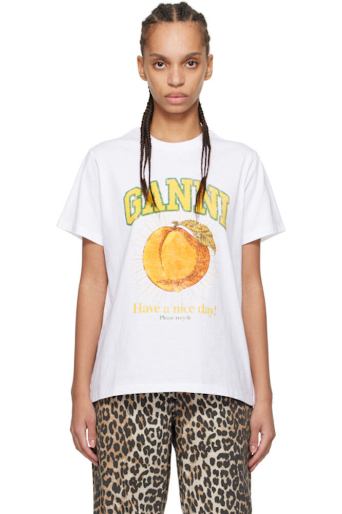 Белая свободная футболка персикового цвета GANNI
Белая свободная футболка персикового цвета GANNI