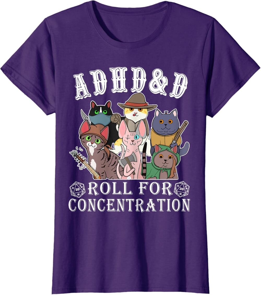 Женская футболка Funny Tees Gamer RPG Apparel Cats RPG Gamer Roll For Concentration D20 Dice Nerdy, фиолетовый
Женская футболка Funny Tees Gamer RPG Apparel Cats RPG Gamer Roll For Concentration D20 Dice Nerdy, фиолетовый