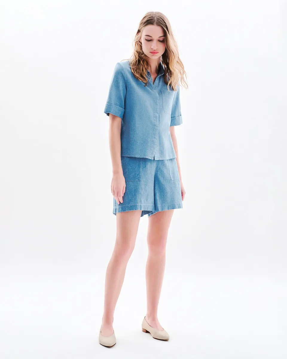 Женская блузка с коротким рукавом и воротником стойкой Caroll, синий
Женская блузка с коротким рукавом и воротником стойкой Caroll, синий