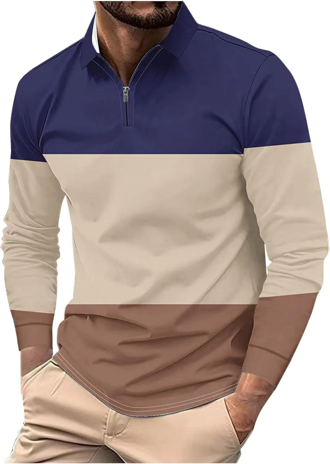 Мужская поло с цветными блоками, длинный рукав, полумолния Sdeycui
Мужская поло с цветными блоками, длинный рукав, полумолния Sdeycui