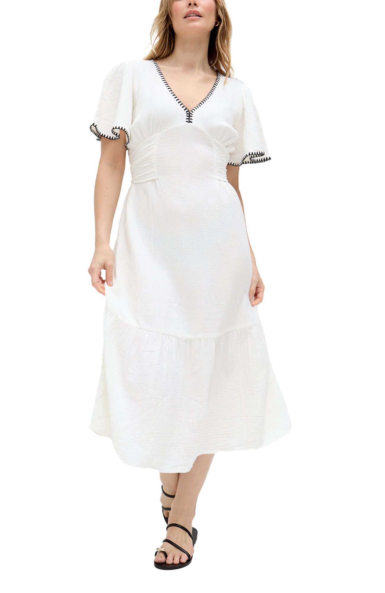 Raffya Women's Delilah V-образный вырез с передним узлом миди платье, Ecru
Raffya Women's Delilah V-образный вырез с передним узлом миди платье, Ecru