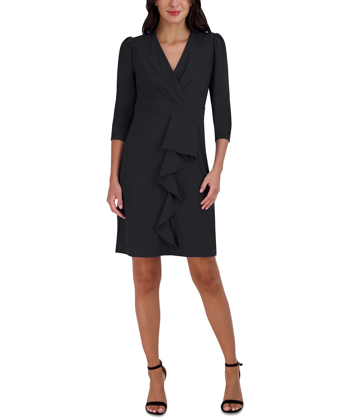 Женское плиссированное платье-футляр с оборками спереди julia jordan, черный 
Женское плиссированное платье-футляр с оборками спереди julia jordan, черный