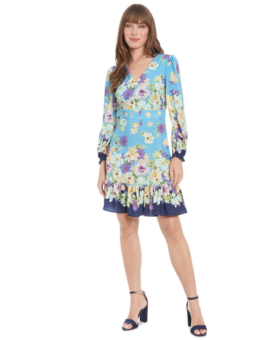 Женское платье с V-образным вырезом и длинными рукавами, с принтом London Times, Blue Multi
Женское платье с V-образным вырезом и длинными рукавами, с принтом London Times, Blue Multi