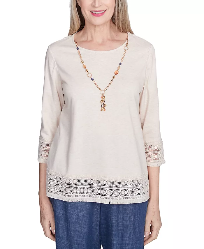 Миниатюрный трикотажный топ с кружевной отделкой «Летнее солнцестояние» Alfred Dunner, коричневый/бежевый
Миниатюрный трикотажный топ с кружевной отделкой «Летнее солнцестояние» Alfred Dunner, коричневый/бежевый