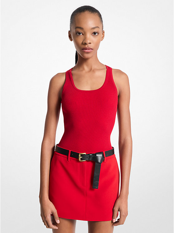 Ребристый топ с круглым вырезом Michael Kors, красный 
Ребристый топ с круглым вырезом Michael Kors, красный