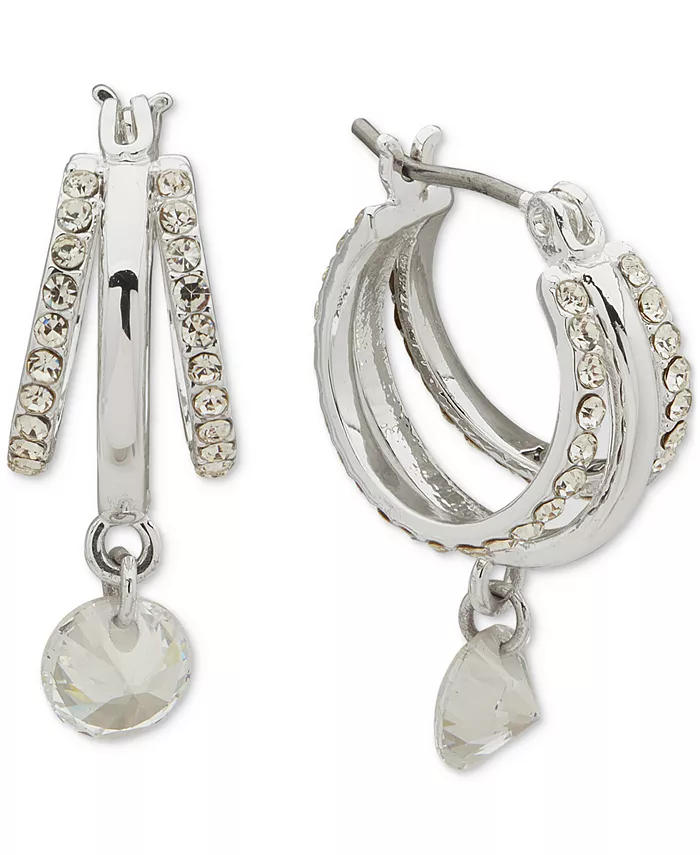 Маленькие серьги-кольца с золотистыми кристаллами в форме шипа, многорядные, 0,46 дюйма DKNY, серебряный