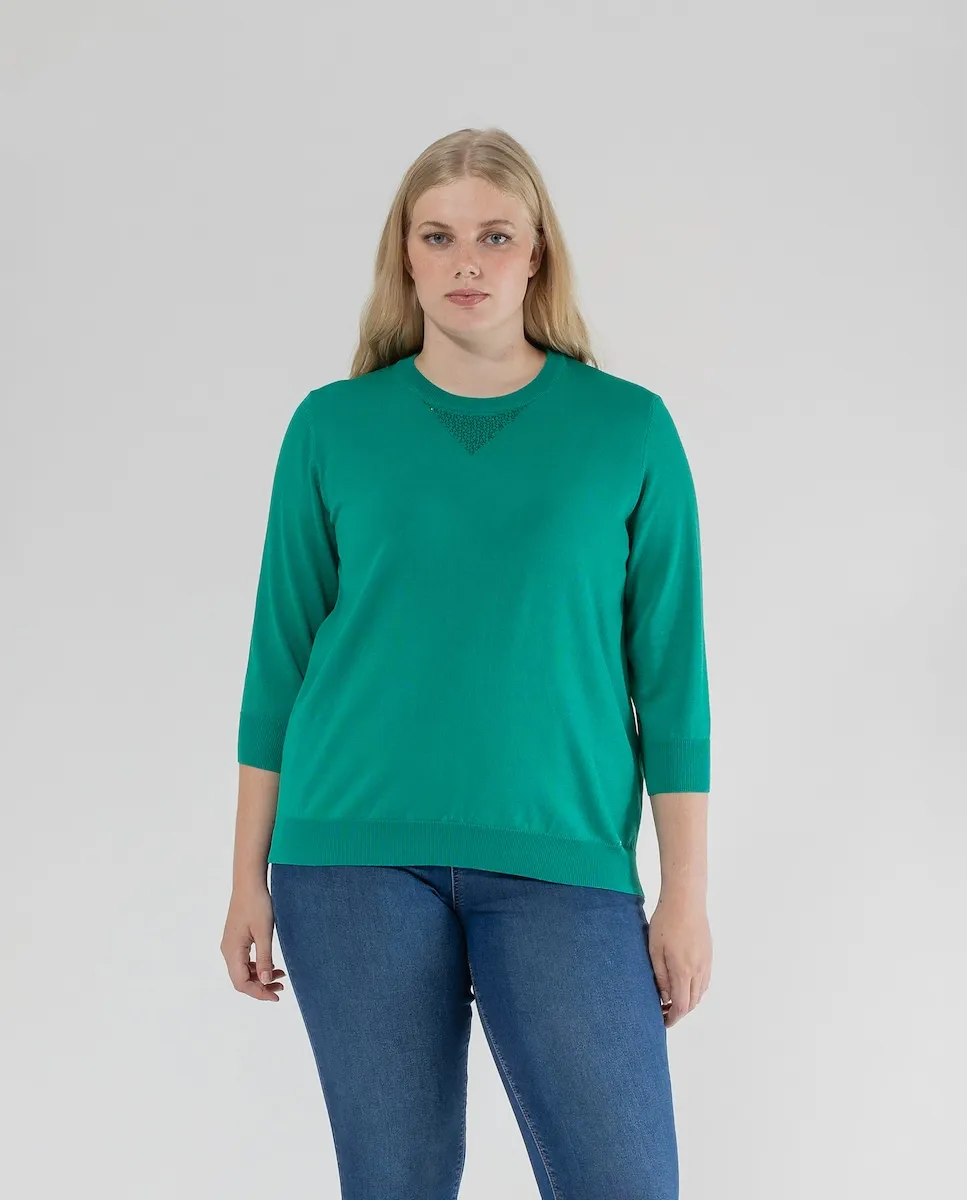 Женский свитер с круглым вырезом и французскими рукавами October, зеленый 
Женский свитер с круглым вырезом и французскими рукавами October, зеленый