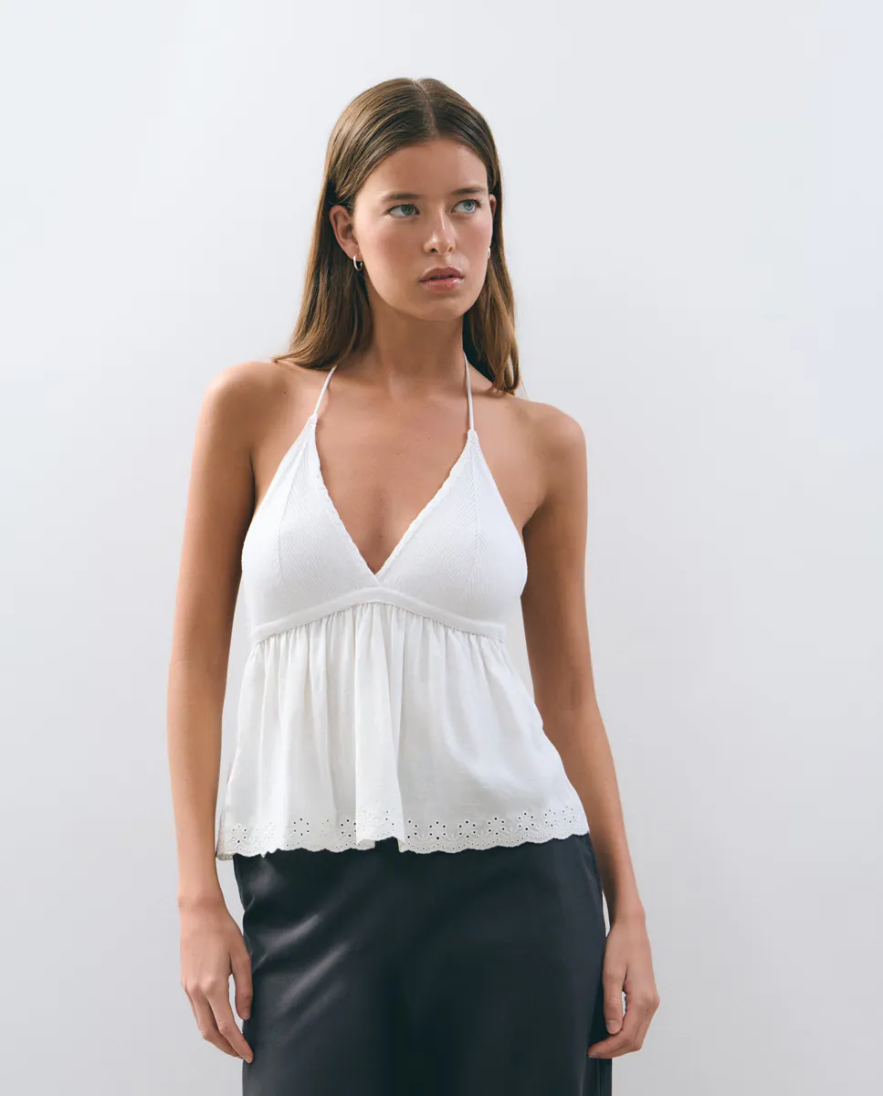 Женский топ-холтер из льна с вышивкой Brownie, белый
Женский топ-холтер из льна с вышивкой Brownie, белый