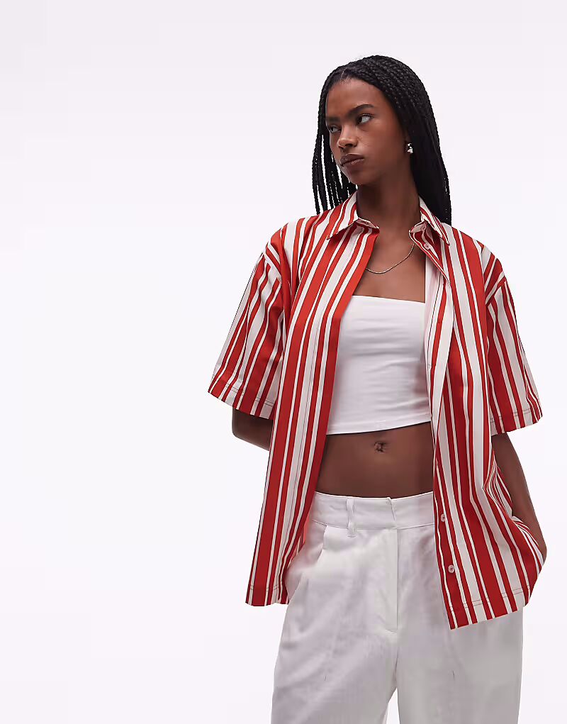 Рубашка Topshop Poplin Resort в красную полоску 
Рубашка Topshop Poplin Resort в красную полоску