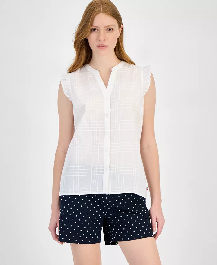 Женская хлопковая рубашка с рюшами на рукавах в клетку в тон Tommy Hilfiger, белый
Женская хлопковая рубашка с рюшами на рукавах в клетку в тон Tommy Hilfiger, белый