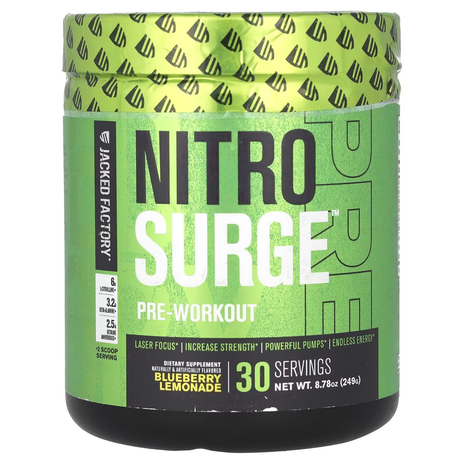 Nitro Surge, Предтренировочный комплекс, черничный лимонад, 8,87 унции (249 г) Jacked Factory
Nitro Surge, Предтренировочный комплекс, черничный лимонад, 8,87 унции (249 г) Jacked Factory