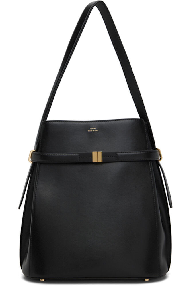 Черная кожаная сумка-ведро с поясом TOTEME
Черная кожаная сумка-ведро с поясом TOTEME