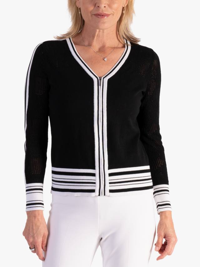 Кардиган на молнии с краем в полоску спереди chesca, черный/белый 
Кардиган на молнии с краем в полоску спереди chesca, черный/белый