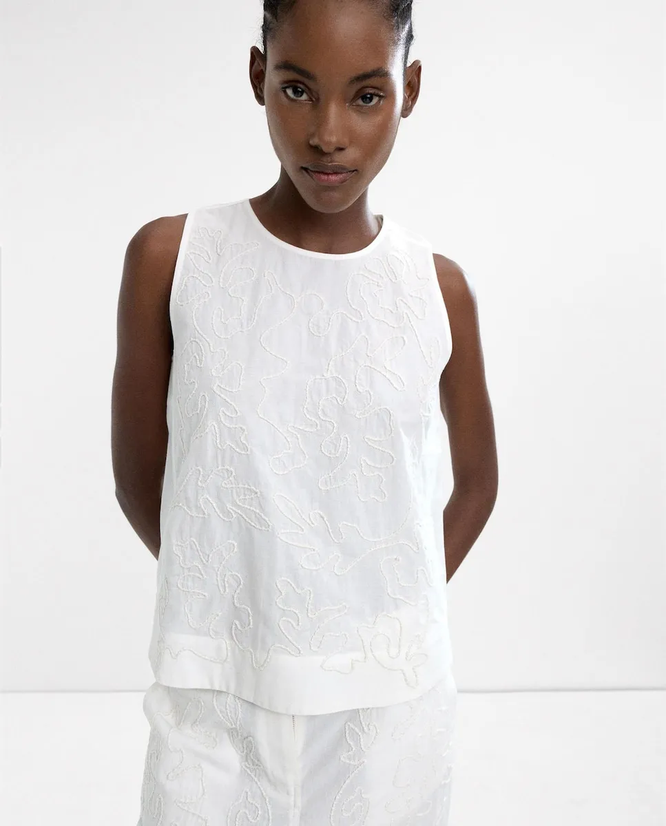 Женский топ 100% хлопок без рукавов с вышивкой Parfois, белый
Женский топ 100% хлопок без рукавов с вышивкой Parfois, белый