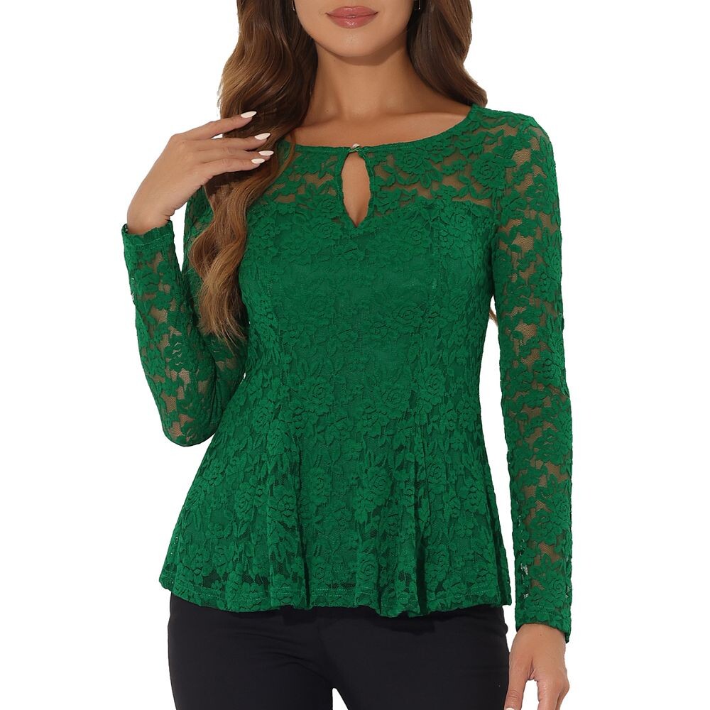 Женские кружевные топы с вырезом спереди и баской по краю, прозрачная блузка с длинными рукавами ALLEGRA K, зеленый
Женские кружевные топы с вырезом спереди и баской по краю, прозрачная блузка с длинными рукавами ALLEGRA K, зеленый
