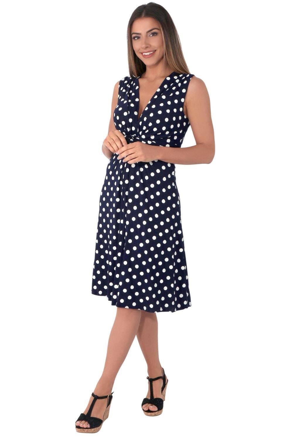 Мини-платье в горошек с узлом спереди KRISP, темно-синий 
Мини-платье в горошек с узлом спереди KRISP, темно-синий
