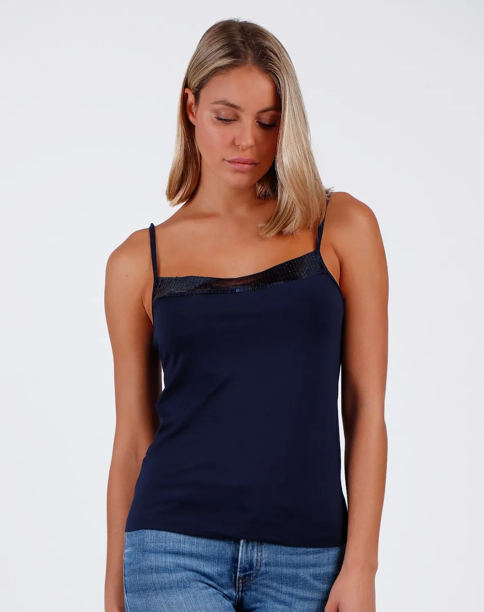 Женская майка с пайетками и бретелями Admas, тёмно-синий
Женская майка с пайетками и бретелями Admas, тёмно-синий