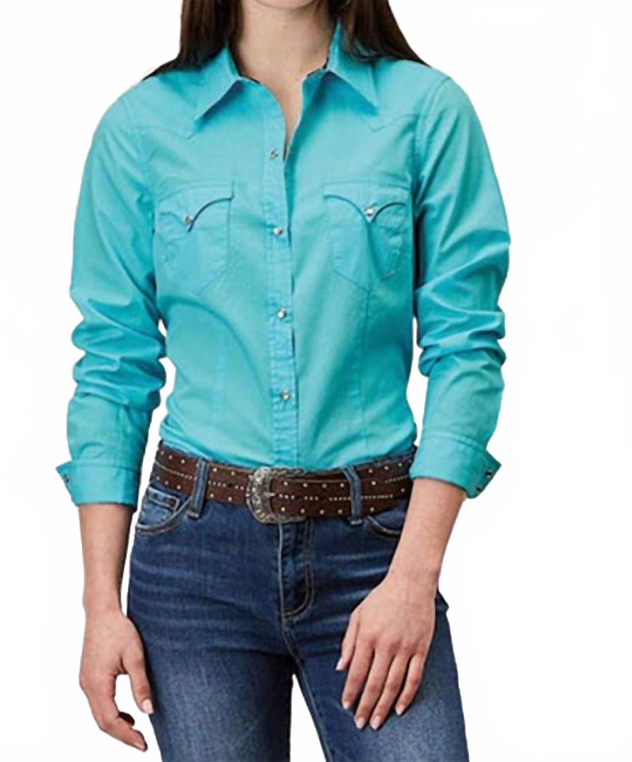 Женская ковбойская рубашка с кнопками в бирюзовом цвете Roper
Женская ковбойская рубашка с кнопками в бирюзовом цвете Roper