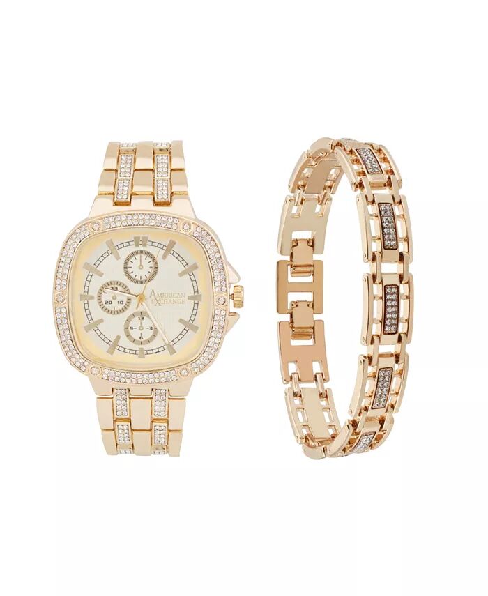 Мужские часы с браслетом Crystal 46 мм, подарочный набор American Exchange, золотой 
Мужские часы с браслетом Crystal 46 мм, подарочный набор American Exchange, золотой