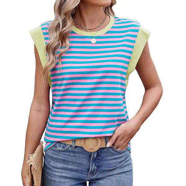 Женская майка с круглым вырезом и коротким рукавом в полоску Clearflower, Blue Pink Stripes
Женская майка с круглым вырезом и коротким рукавом в полоску Clearflower, Blue Pink Stripes