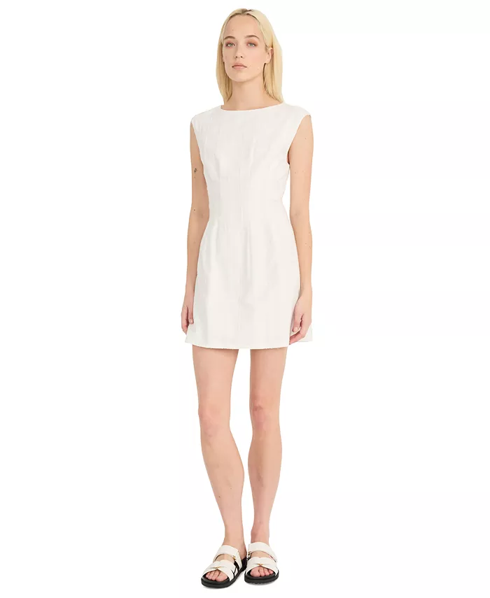 Женское однотонное мини-платье с вырезом-лодочкой и рукавами-крылышками Luxely, белый 
Женское однотонное мини-платье с вырезом-лодочкой и рукавами-крылышками Luxely, белый