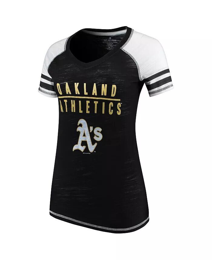 Черная женская футболка с v-образным вырезом и цветными блоками Oakland Athletics Soft As A Grape, черный
Черная женская футболка с v-образным вырезом и цветными блоками Oakland Athletics Soft As A Grape, черный