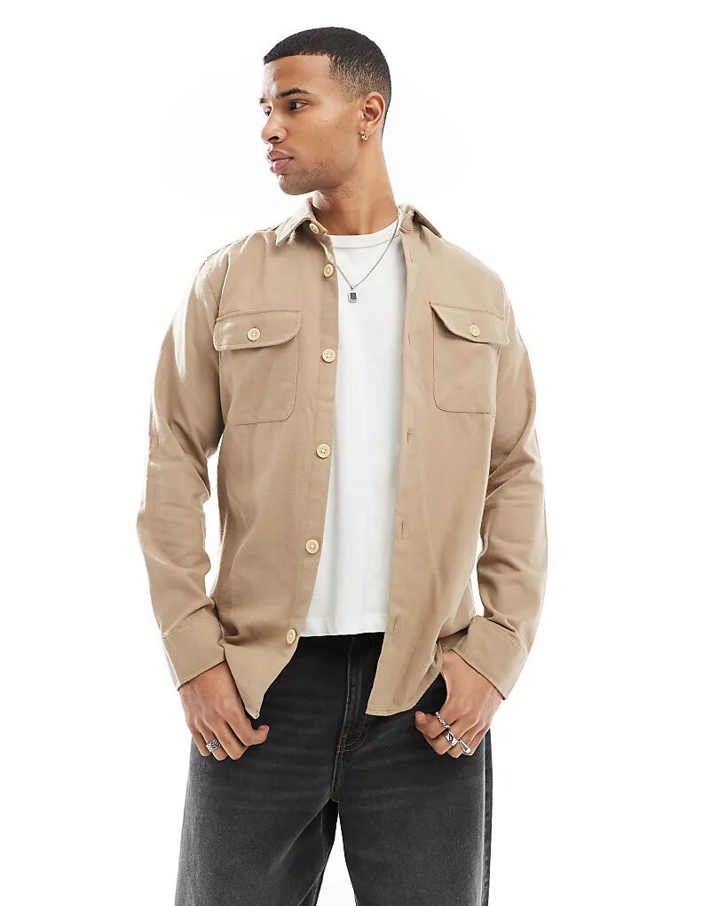 Фланелевая рубашка бежевого цвета Jack & Jones 
Фланелевая рубашка бежевого цвета Jack & Jones