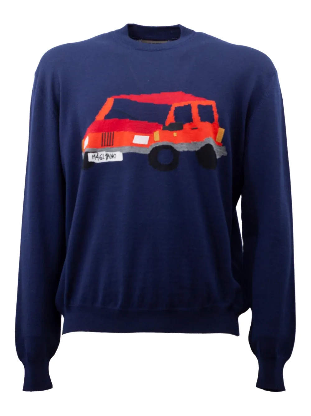 Шерстяной свитер с аппликацией в виде машины Magliano, синий 
Шерстяной свитер с аппликацией в виде машины Magliano, синий
