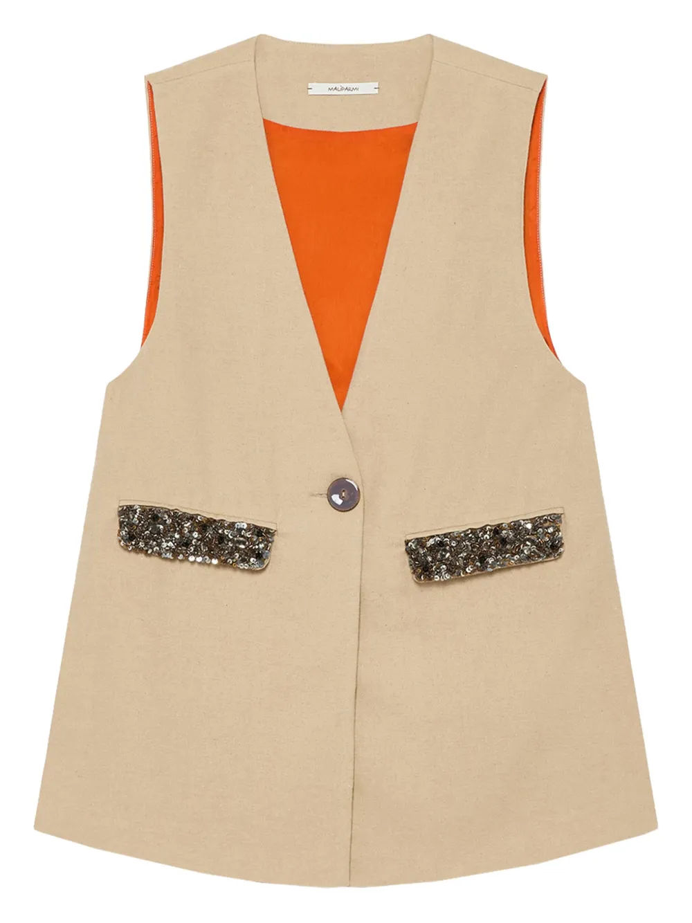 Жилет с V-образным вырезом и пайетками Maliparmi, кремовый
Жилет с V-образным вырезом и пайетками Maliparmi, кремовый