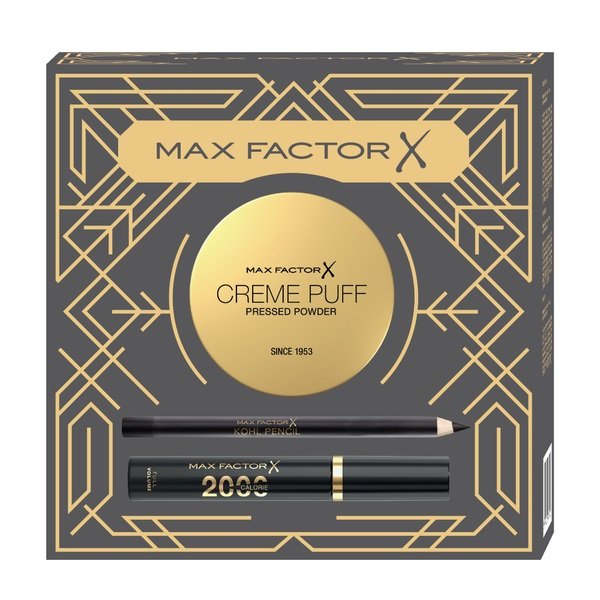 Набор Max Factor: прессованная пудра для лица 14 г + тушь для ресниц 9 мл + карандаш для глаз 4 г 
Набор Max Factor: прессованная пудра для лица 14 г + тушь для ресниц 9 мл + карандаш для глаз 4 г