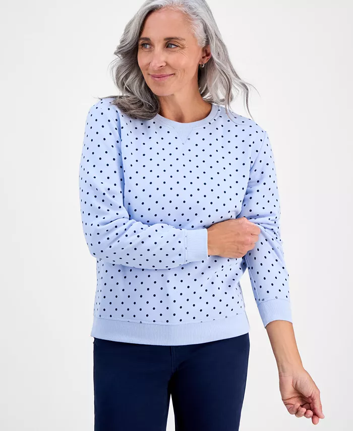 Свитшот с круглым вырезом и принтом в горошек Style & Co, синий 
Свитшот с круглым вырезом и принтом в горошек Style & Co, синий