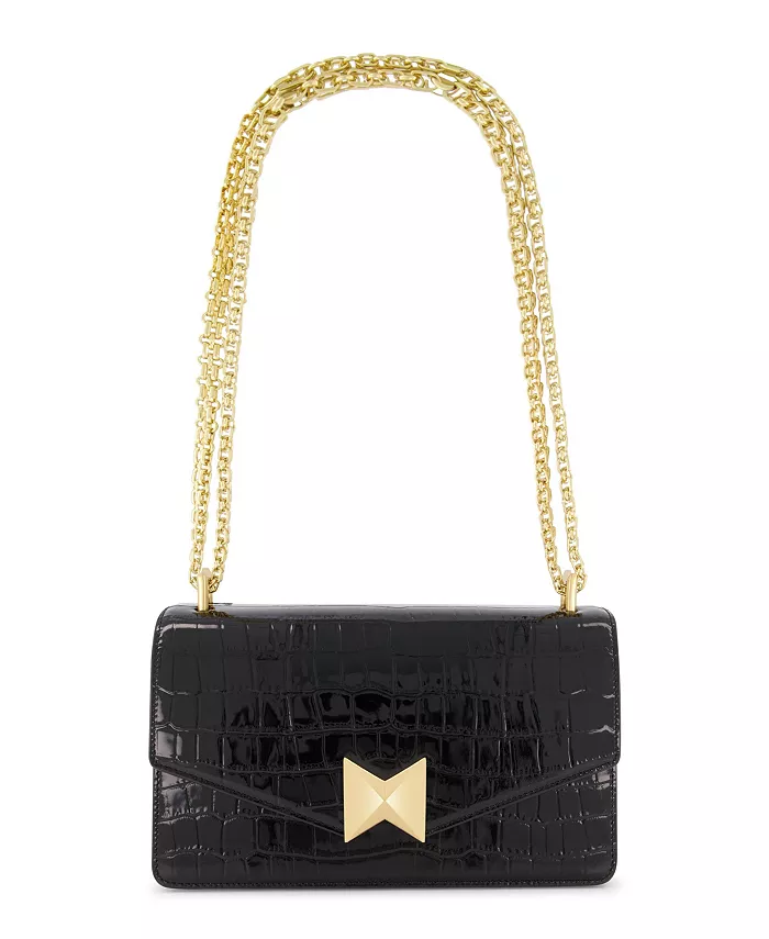 Золотистая фурнитура, крокодиловая кожа, сумка через плечо Mac Duggal, черный 
Золотистая фурнитура, крокодиловая кожа, сумка через плечо Mac Duggal, черный