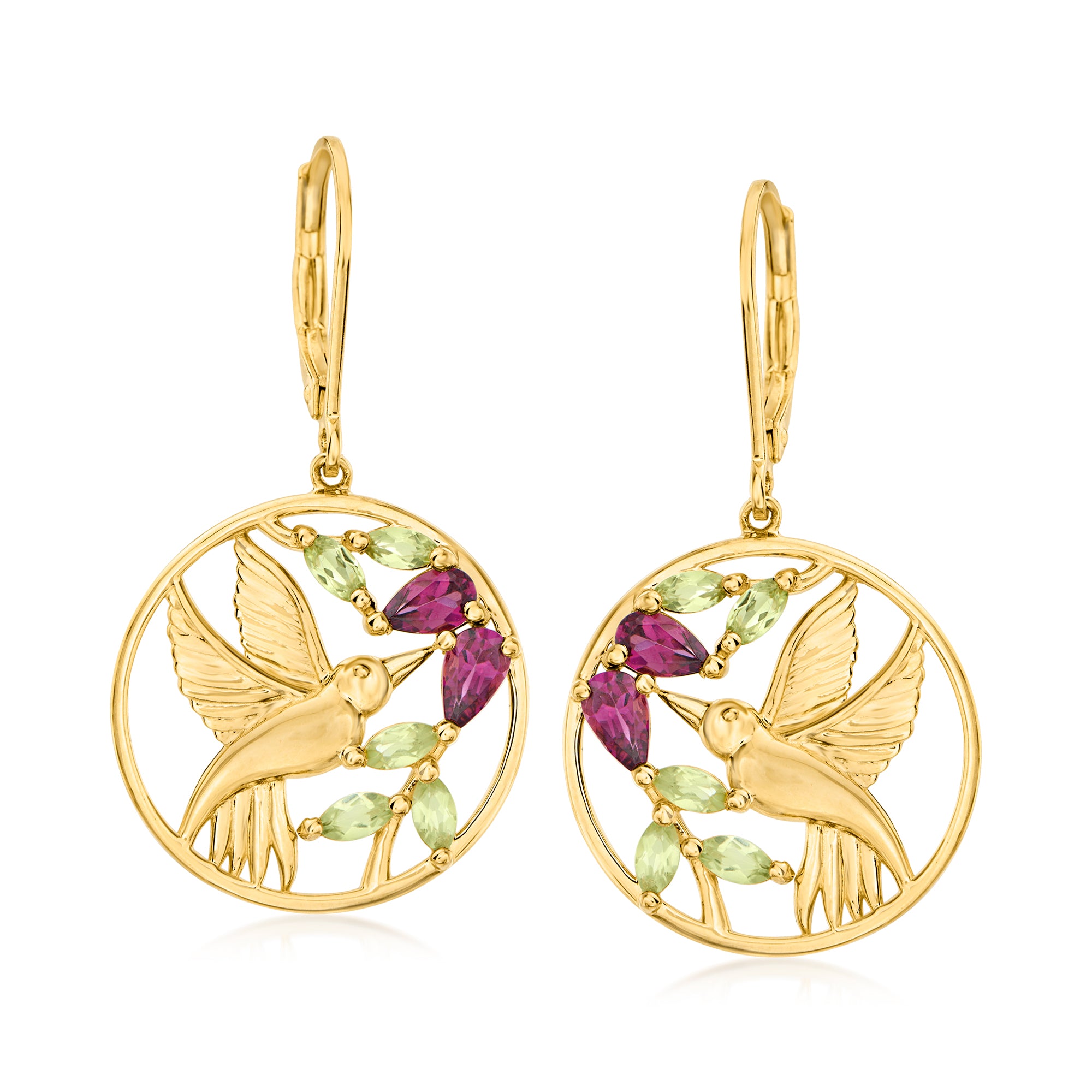 Серьги-подвески в форме колибри с родолитом и перидотом Ross-Simons из 18-каратного золота поверх стерлингового серебра Ross-Simons, фиолетовый
Серьги-подвески в форме колибри с родолитом и перидотом Ross-Simons из 18-каратного золота поверх стерлингового серебра Ross-Simons, фиолетовый