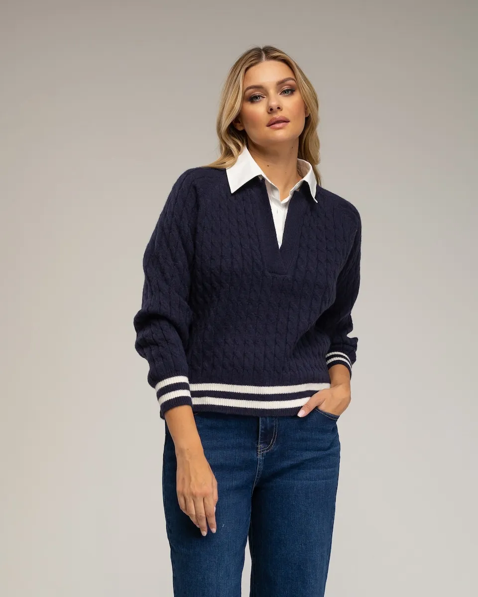 Женский джемпер с косами и воротником-рубашкой Tantra, темно-синий
Женский джемпер с косами и воротником-рубашкой Tantra, темно-синий