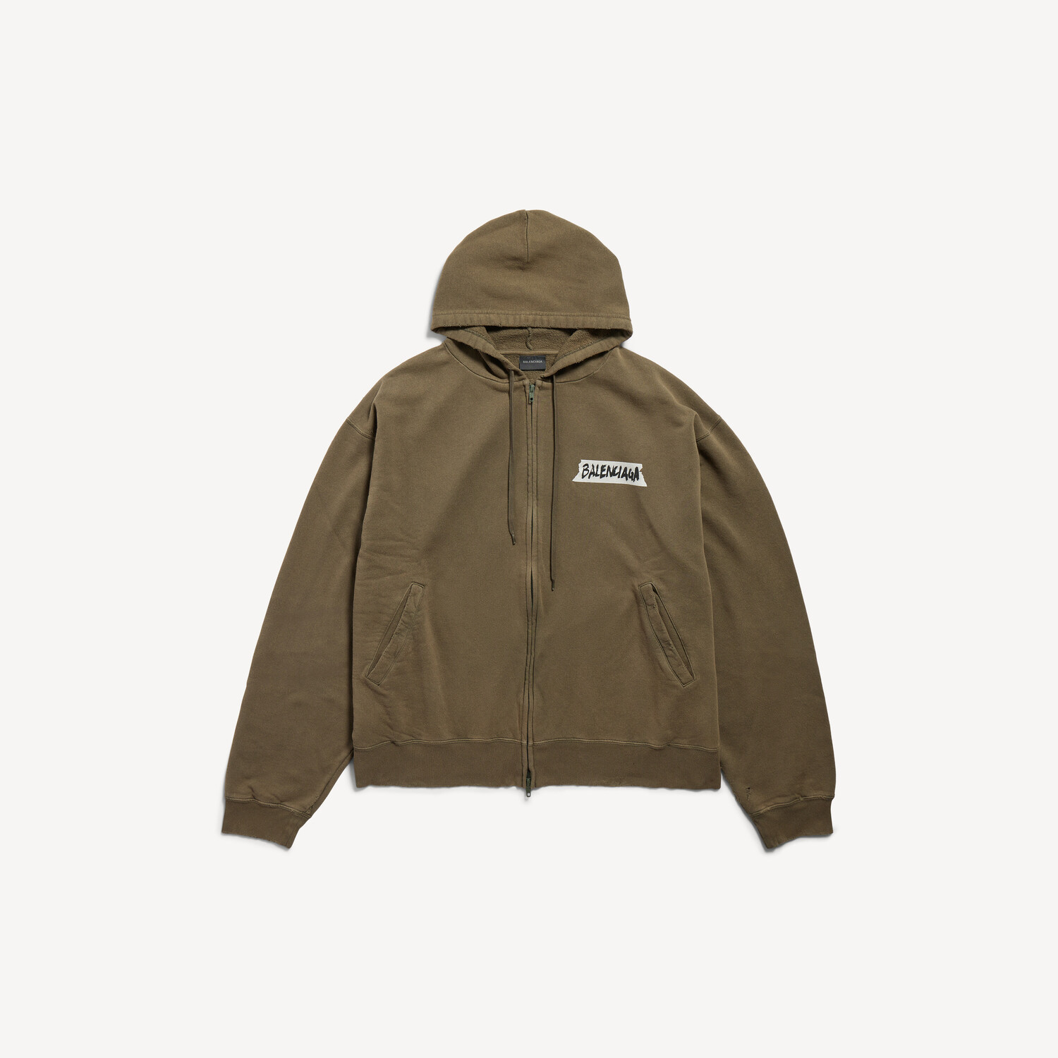 Мужское худи на молнии оверсайз цвета хаки с отделкой в виде малярной ленты BALENCIAGA, хаки
Мужское худи на молнии оверсайз цвета хаки с отделкой в виде малярной ленты BALENCIAGA, хаки